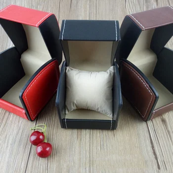 

PU Leather Curved Watch Box High-grade Jewellery Watch Box Faux Leather Square Watch Case Display Gift Box With Pillow Cushion