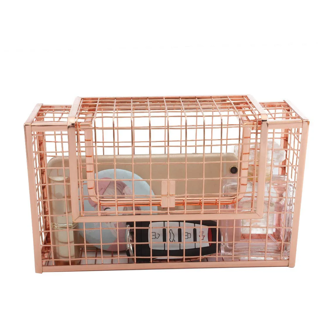 

Women'S Elegant Chain Cross-Body Bag Metal Hollow Cage Clutch Rose Gold