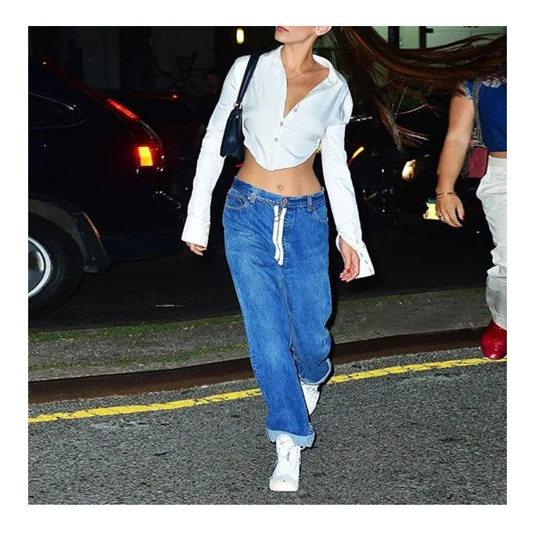 

Women Sexy Backless Long Sleeve Crop Tops 2019 Summer Turn-down Collar Bandage Solid T-Shirts Female Casual Tee