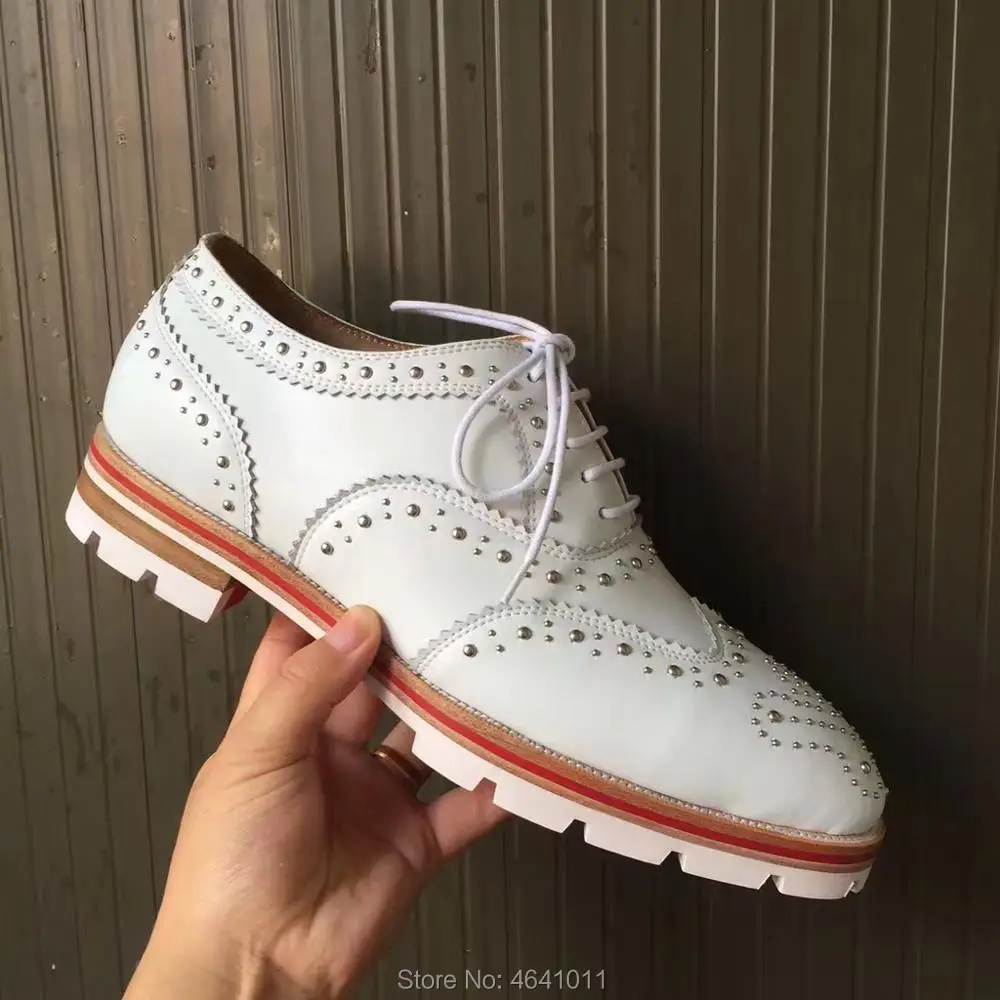 

Low heel Leisure shoes cl andgz Lace-Up White small Rivets Red bottom For men shoe sneakers Leather casual Flat Loafers 2018