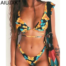 AIUJXK Новое Летнее цветочное нижнее белье с принтом женское сексуальное Бандажное 2 шт купальник женский пляжный стиль бюстгальтер комплект купальное белье костюм