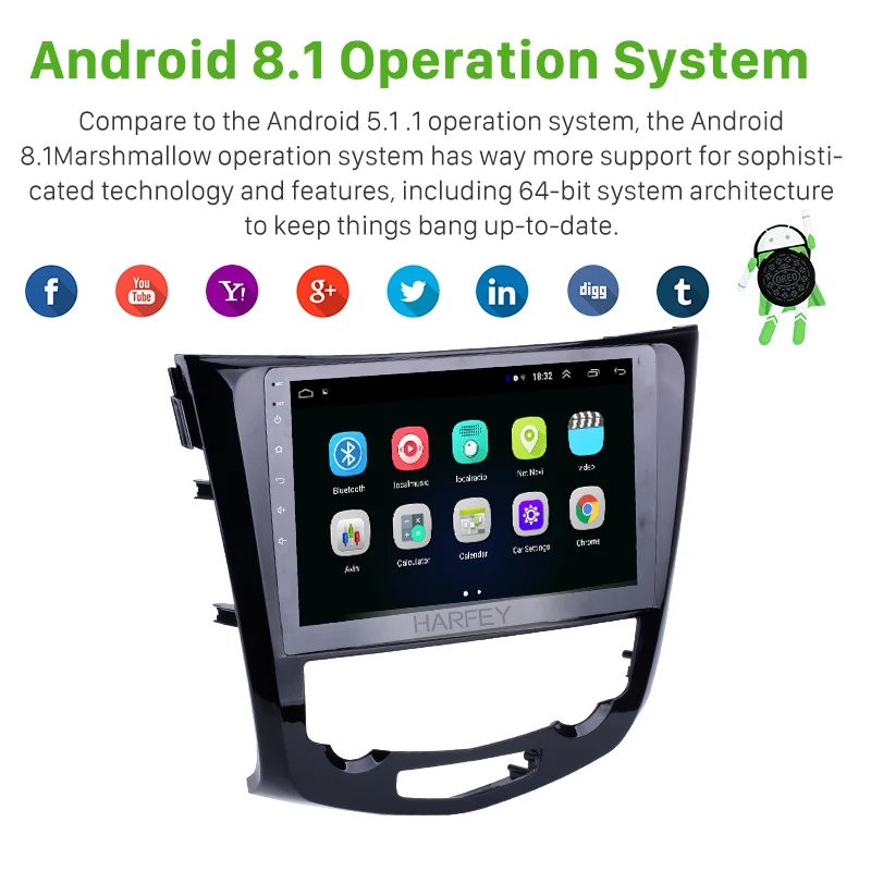Clearance Harfey 10.1inch Android 8.1  for 2014 Nissan QashQai X-Trail Radio Bluetooth car multimedia player GPS System 3G WiFi TV Mirror 1