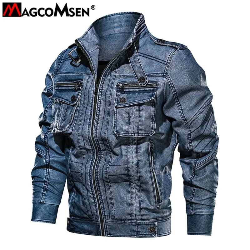 Мужская кожаная куртка MAGCOMSEN винтажная мотоциклетная байкерская из