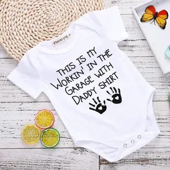 

Baby Rompers Love Handprint Letter Printing Jumpsuit This Is My Workin In The Garage with Dad Shirt Romper Baby