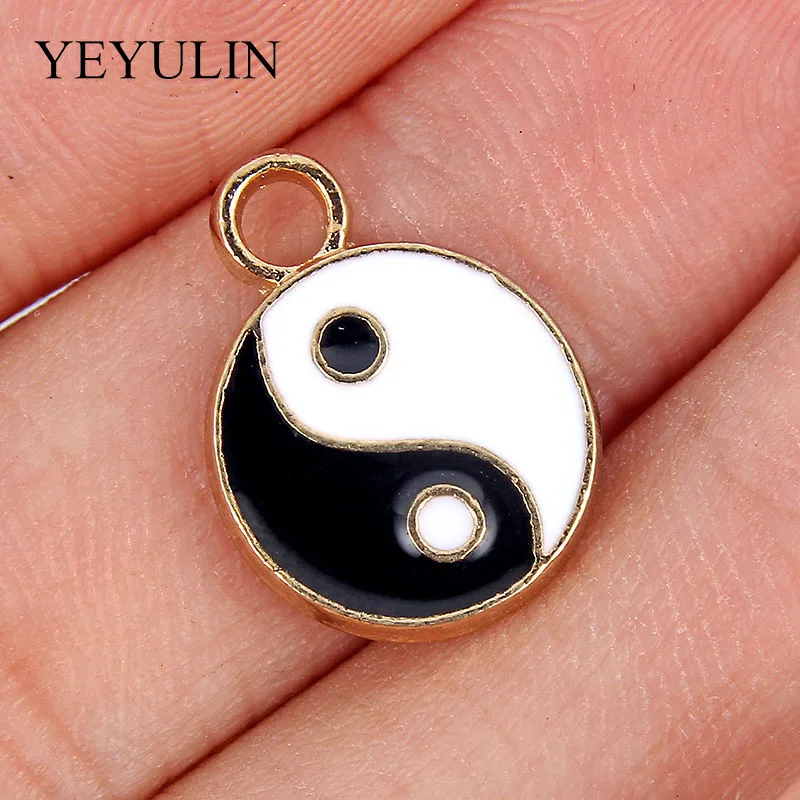 

10 Pcs Gold Color Frame Tai Chi Alloy Ename Pendant For Making Dangle Necklace Bracelets Charm DIY Fashion Jewelry Findings