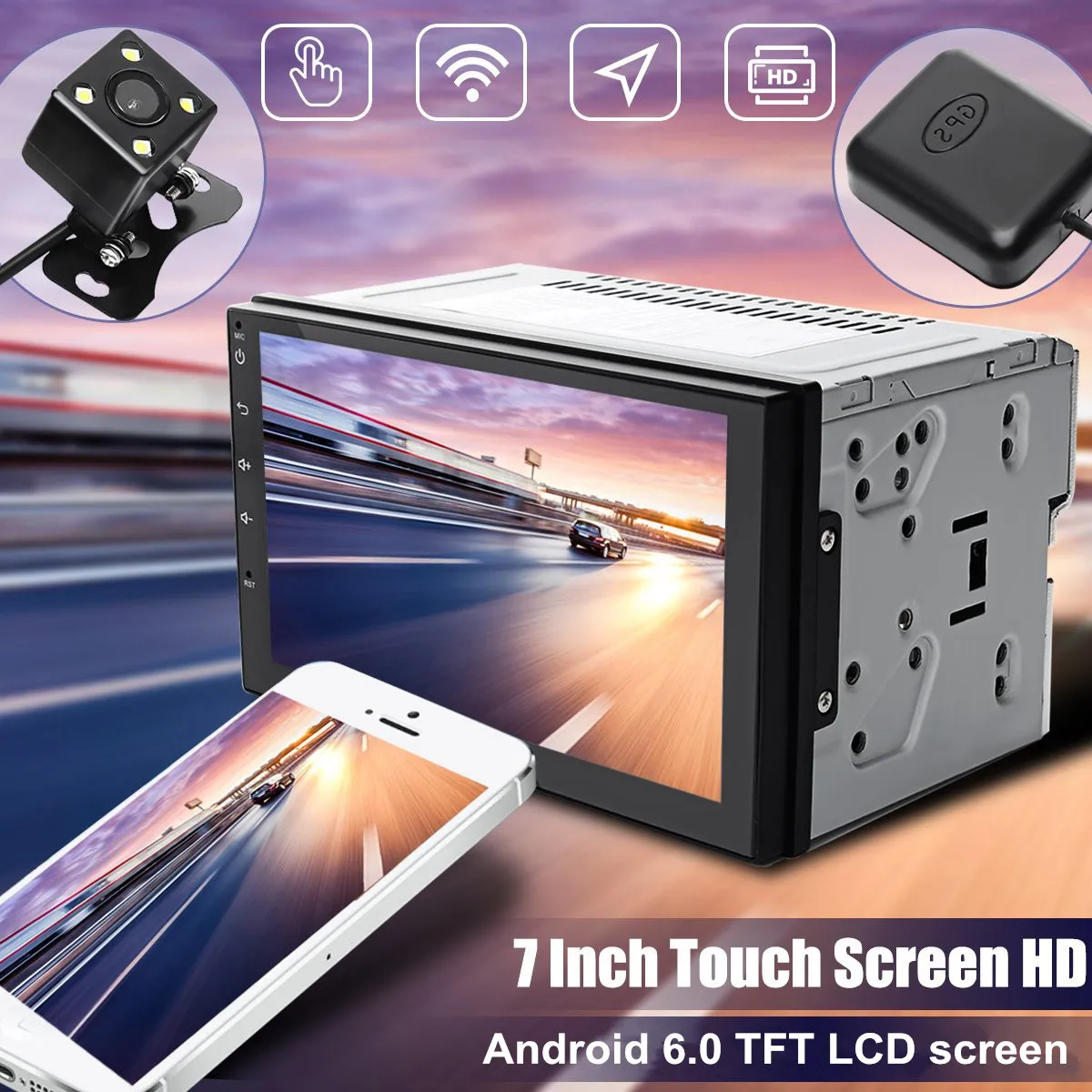 

7 Inch 2 DIN Android 6.0 TFT LCD Touch-Screen Car MP5 Player 3G WIFI bluetooth GPS Nav Radio Video