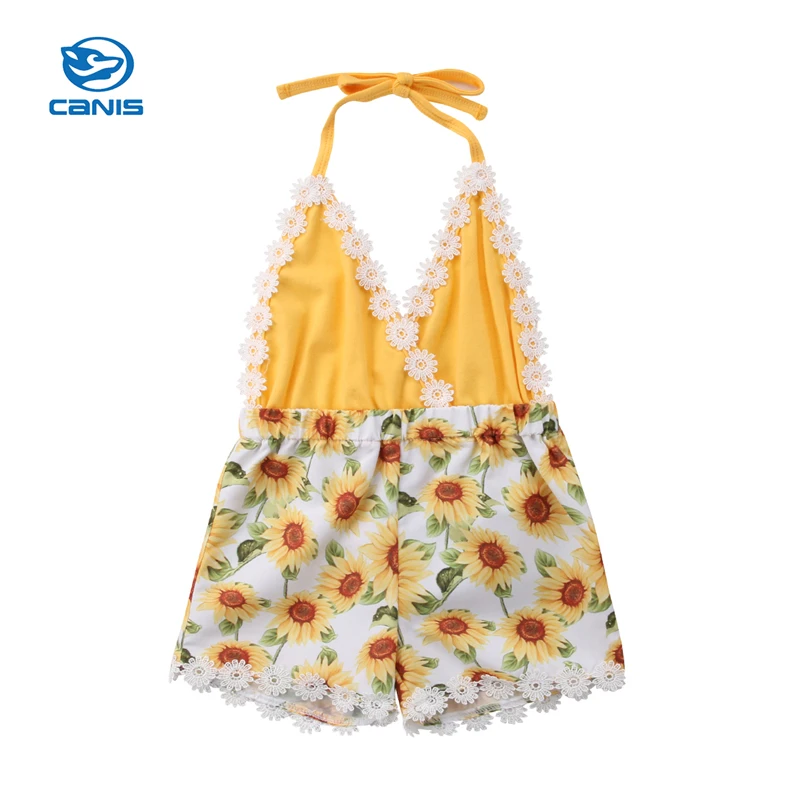 

CANIS 2019 New Newborn Baby Girls Sunflower Bodysuit Jumpsuit Outfits Clothes Set summer cute cartoon Sling