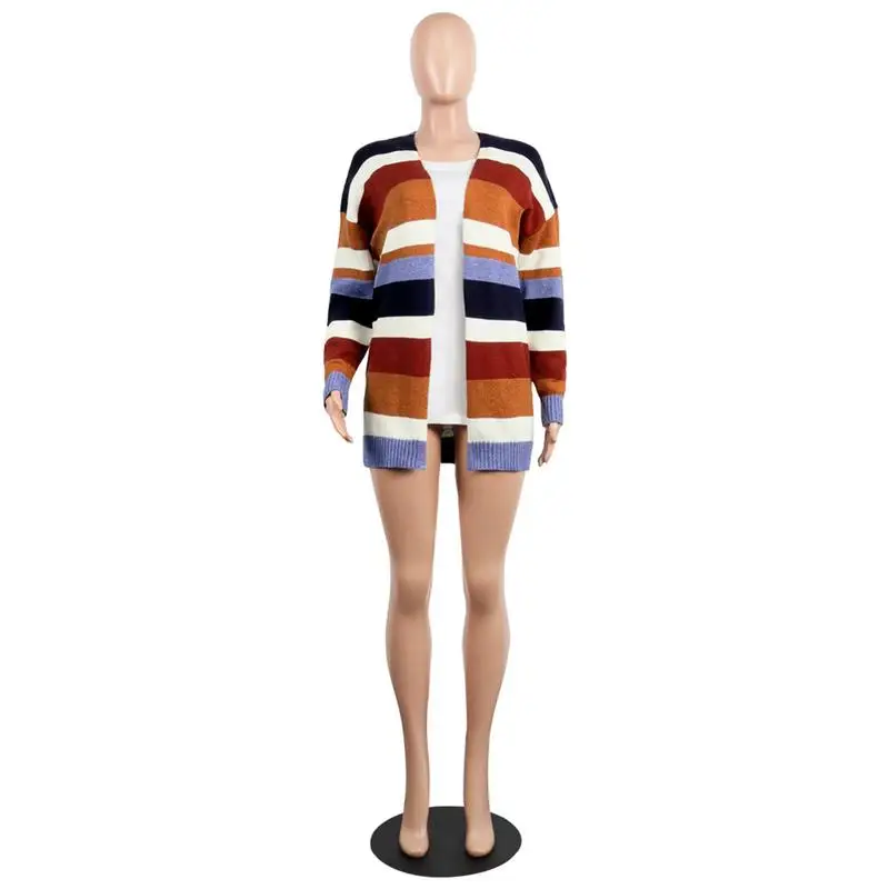 Women Fashion Jacket Street Wear Versatile Wind Rainbow Striped Jacket Female Warm And Comfortable Open Stitch Jacket Size S-XL