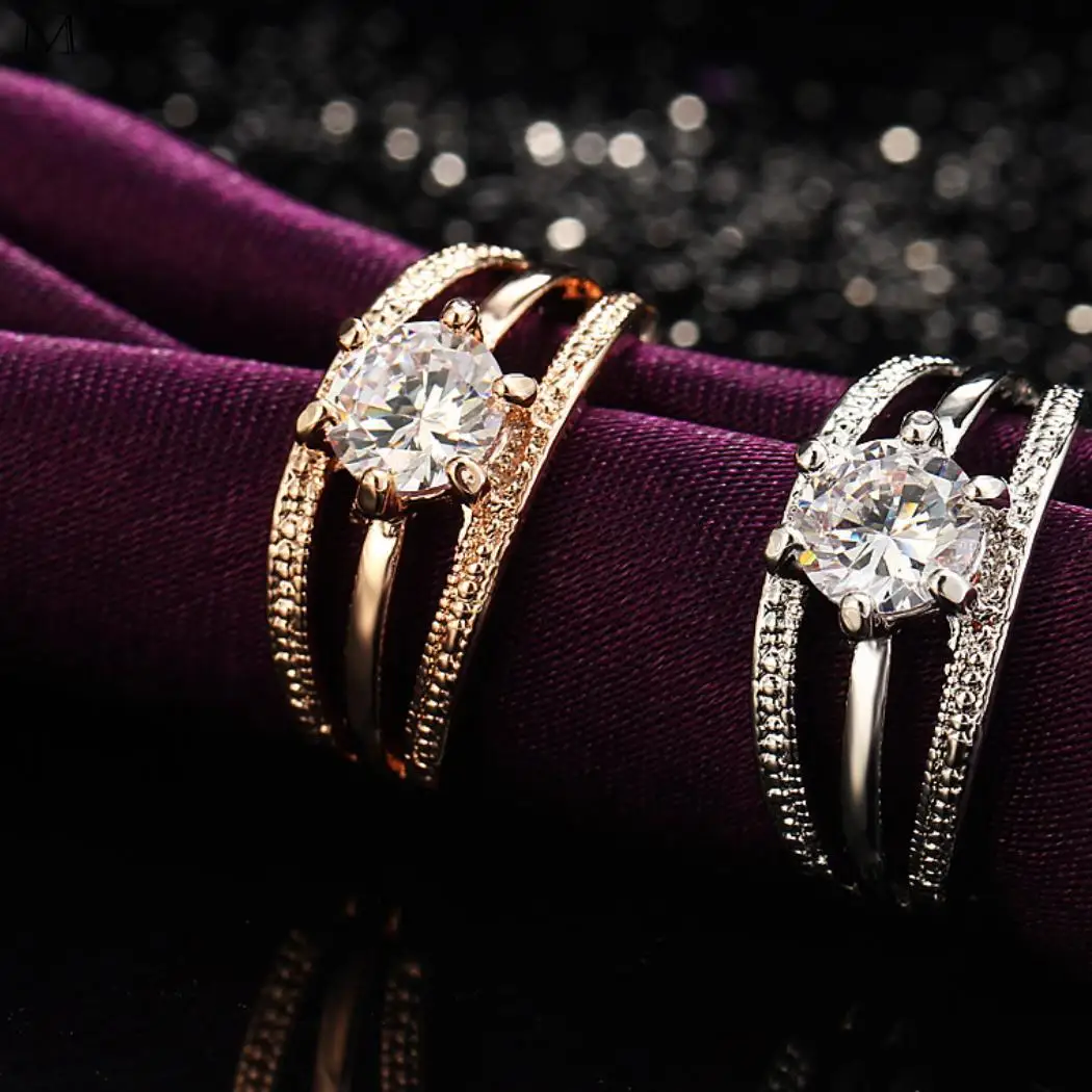 Women Fashion Personality Engagement Rhinestone Ring Wedding Jewelry Rose Gold Gift