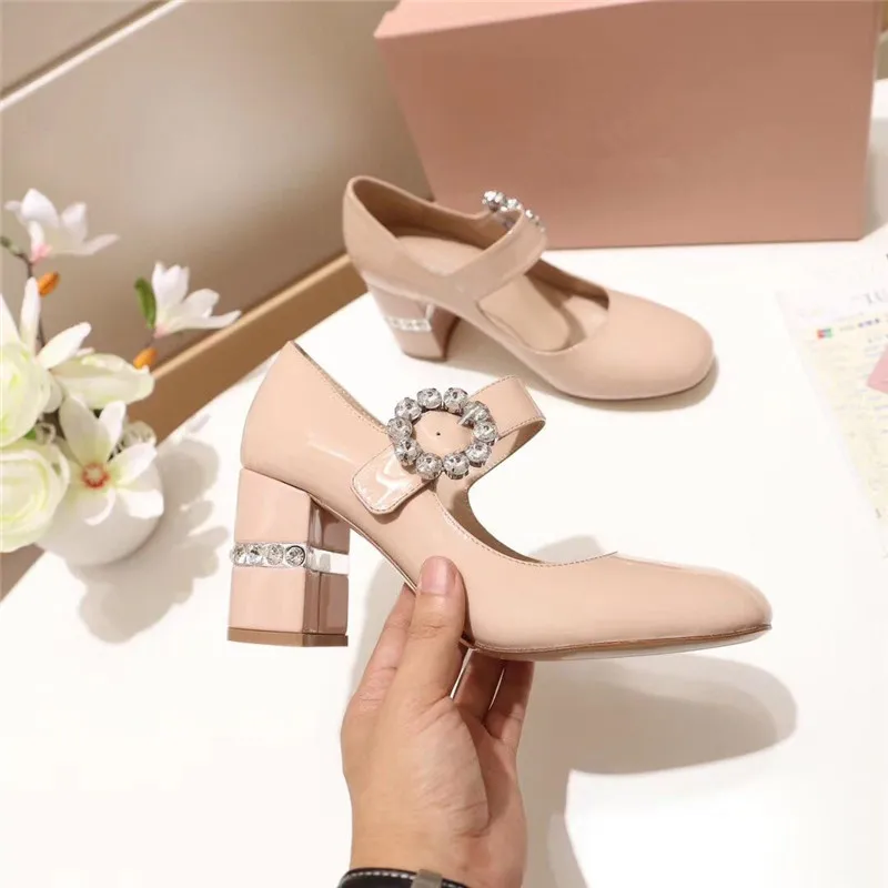 Fiesta 7 black Joyas Cm De Janes pink Mary Mujeres Charol Suede Zapatos Brillante Cinturón 5 Las Tacón Cuadrado Nude Tachonado Rhinestone black Bombas WTHqzwPY