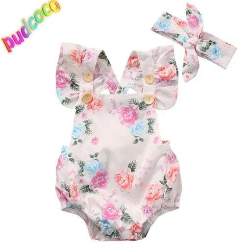 

2019 Adorable Baby Girls Floral Romper One-Pieces Summer Clothes Sunsuit Set Hot New