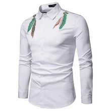 Мужская модная тонкая Деловая одежда отложной воротник вышитые повседневные рубашки с длинными рукавами вечерние Свадебная рубашка Новинка