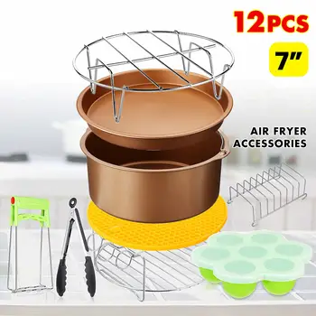 

Newest 12Pcs 7 Inch Air Fryer Accessories Kitchen Cooking Baking Pan Set For 3.2-6.8QT Air fryer Home Tools High Quality
