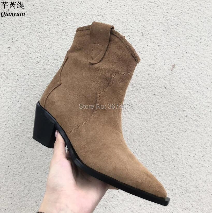pointed tan ankle boots