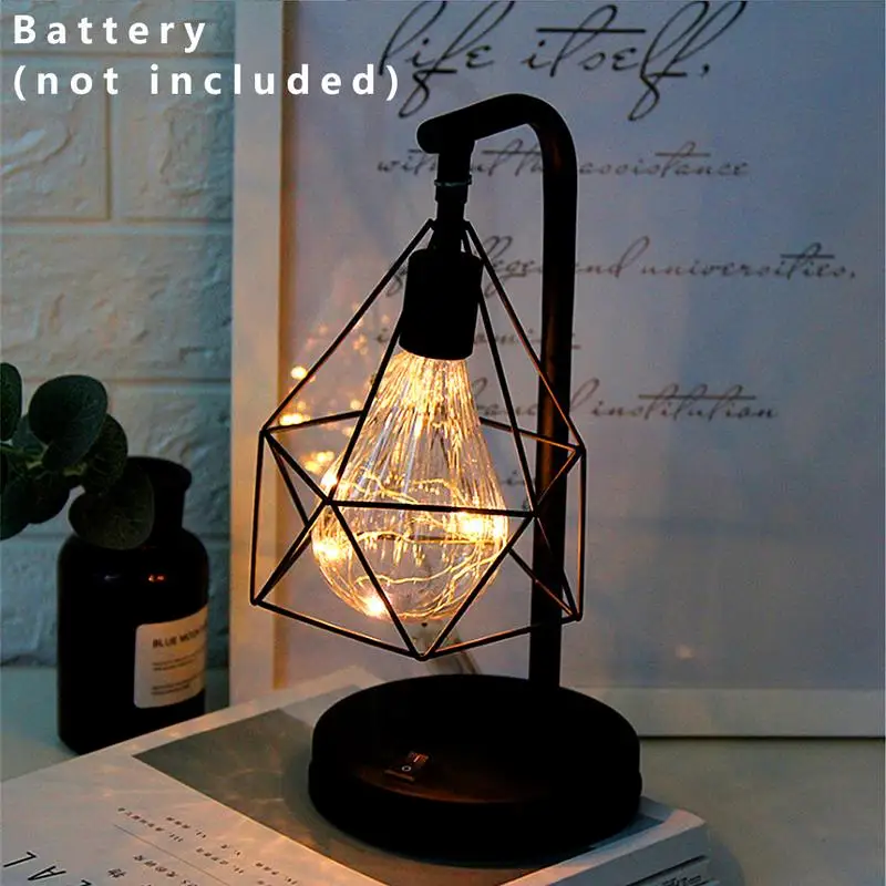  Christmas Creative Holiday Retro Iron Art Minimalist Hollow Diamond Table Lamps Reading Lamp Night 