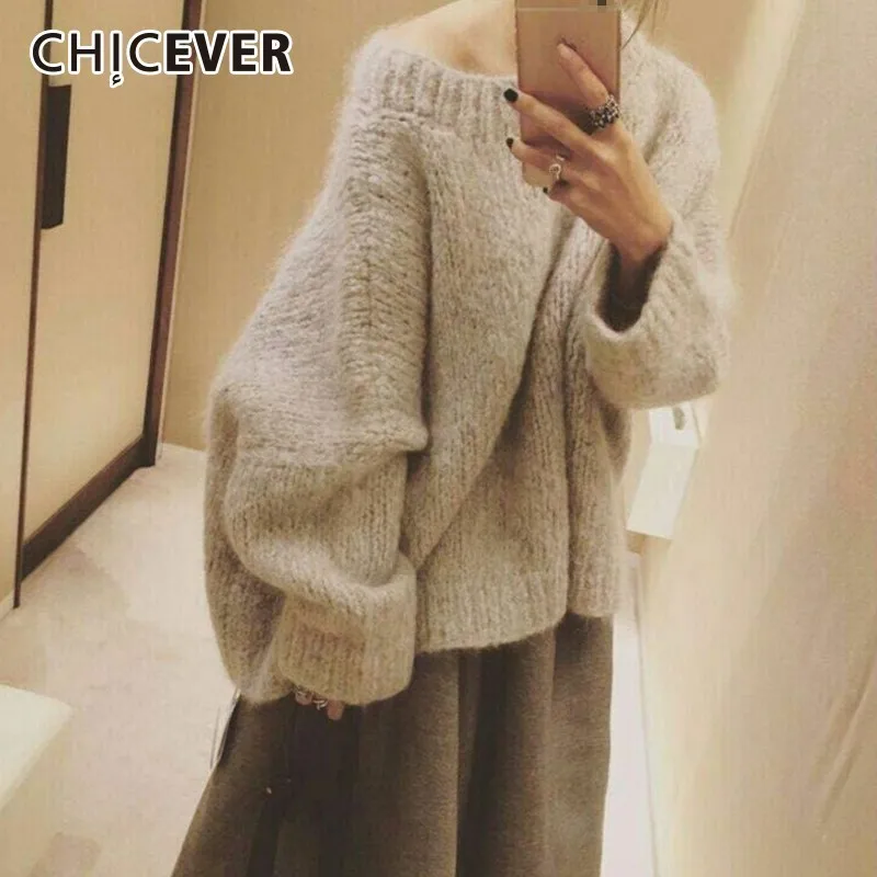 CHICEVER осенний свитер для женщин с круглым вырезом и длинным рукавом летучая мышь