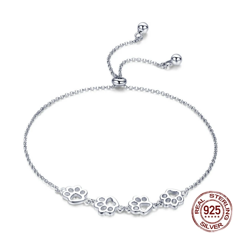 

Authentic 925 Sterling Silver Dog Paw Print Chain Bracelet for Women Fashion Jewelry