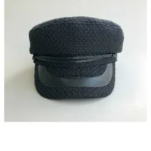 Осень Зима Винтаж шапки для новинки женщин черный и белый чехол твид Военная Униформа шляпа вязаная серебряные шапки женский Casquette