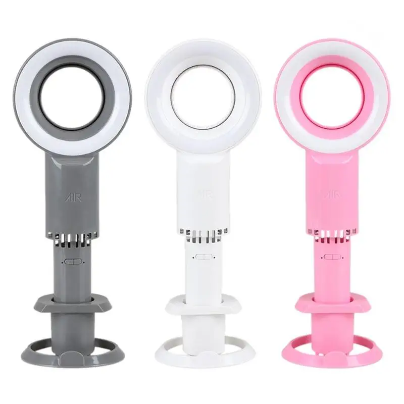 

Portable Mini Leafless Fan with Mobile Phone Holder Handheld 3 Speed Adjustable USB Charging Air Cooling Fan with Light