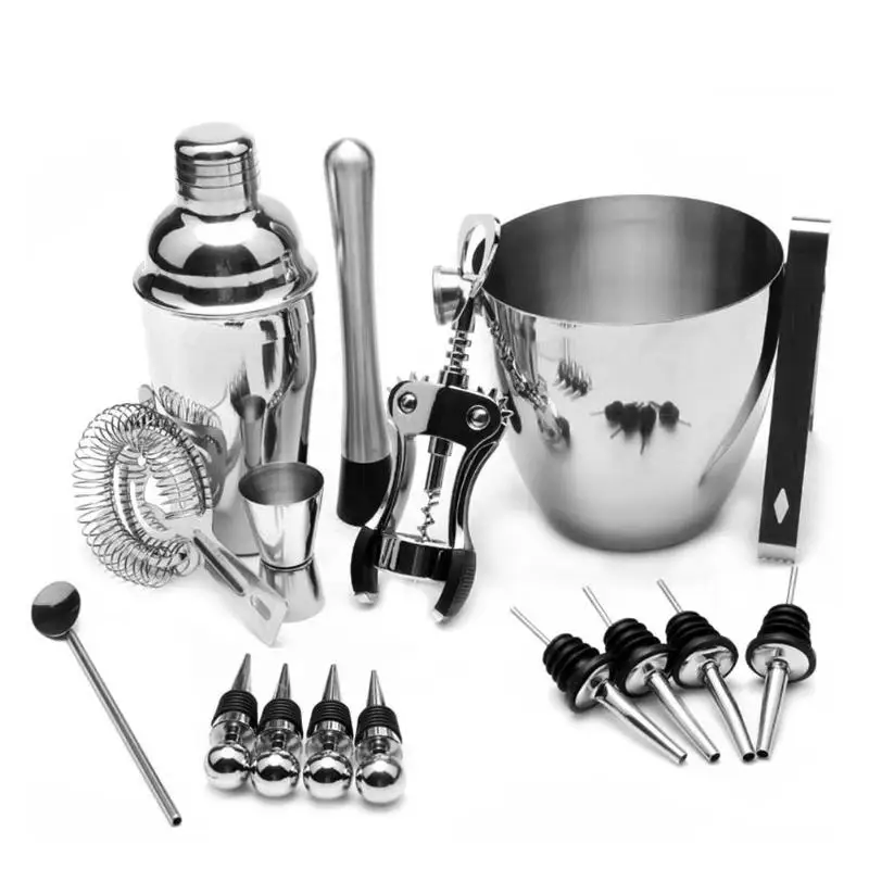 

16pcs/set Stainless Steel Wine Mixer Liquor Cocktail Shaker Ice Clip Bucket Bartender Tools Bar Set Wine Shaker Bar Accessories
