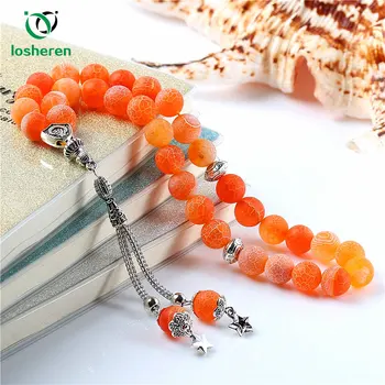 

Losheren Muslim Tasbih 100% Natural 33 Beautiful Weathering Agates Islamic Arabic Prayer Beads Muslim Tesbih Allah Rosary