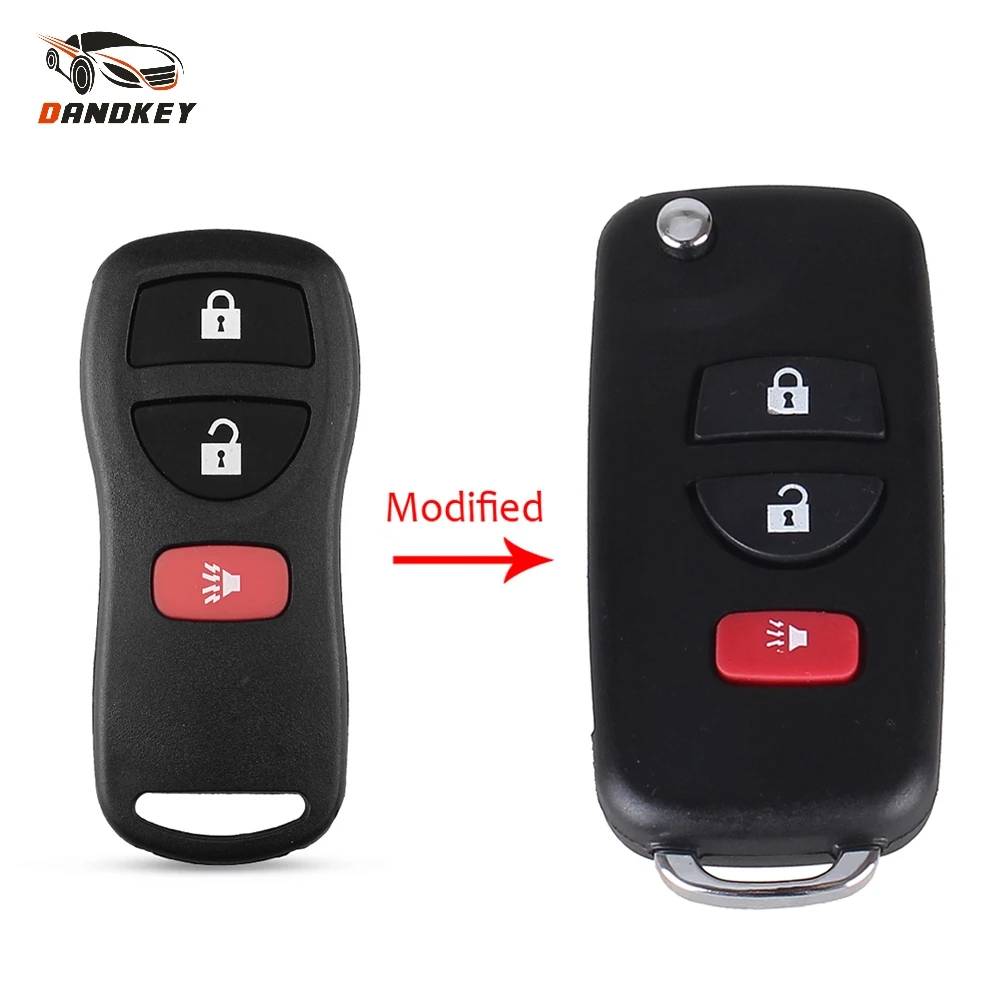 

Dandkey Modified 2+1 3 Button Remote Flip Folding Key Shell For Nissan Infiniti Xterra Versa Pathfinder 2003 2004 2005 2006 Key