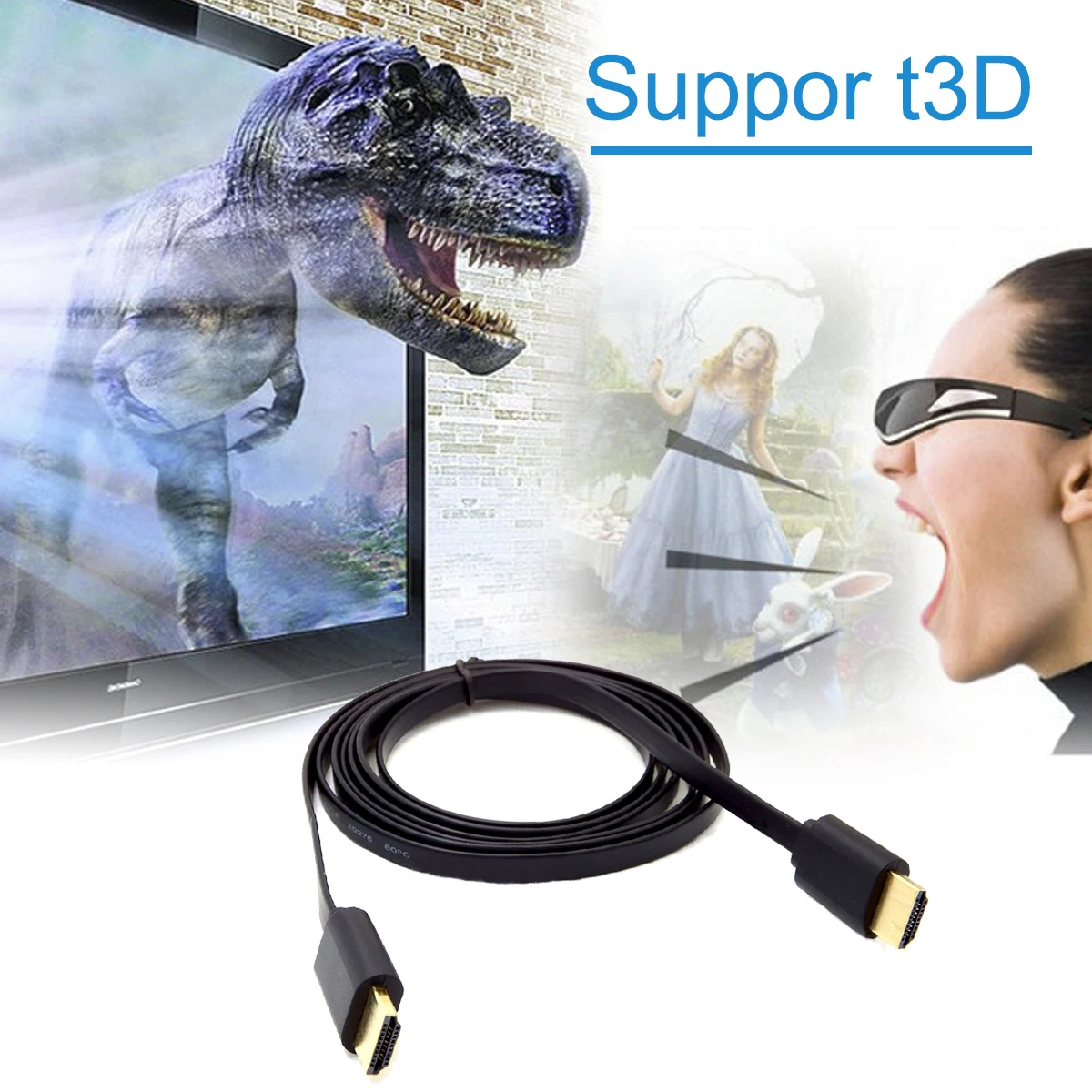 Высокое качество 1 4 v 1080p 3D плоская линия Короткий позолоченный штекер Мужской HDMI