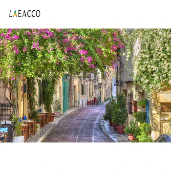 

Laeacco Vintage Town Street Window Flower Photography Background Customized Photographic Backdrops For Photo Studio