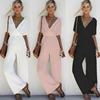 Promoción Mono de manga corta con cuello de pico para mujer, traje informal, holgado, de pierna ancha, Blanco, Negro, Rosa, 2019 BxpodBVD