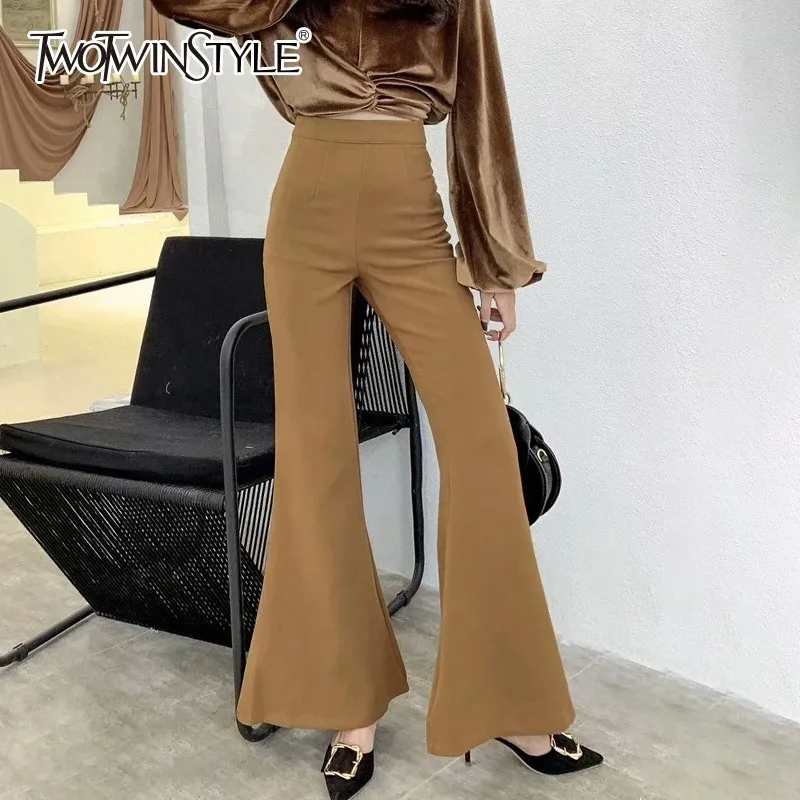 

TWOTWINSTYLE Casual Long Trousers For Women High Waist Black Flare Pants Female Large Sizes Fashion Clothes 2018 Autumn New