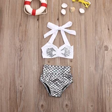 Модный Купальник с хвостом Русалочки из двух предметов для маленьких девочек, комплект бикини для маленьких девочек, купальный костюм, купальный костюм из 2 предметов, пляжный костюм