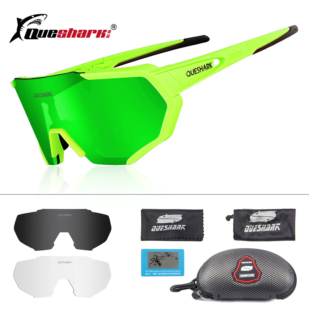 

QUESHARK 2019 New Design Polarized Cycling Glasses For Man Women Bike Eyewear Cycling Sunglasses 3 Lens Mirrored UV400 Goggles