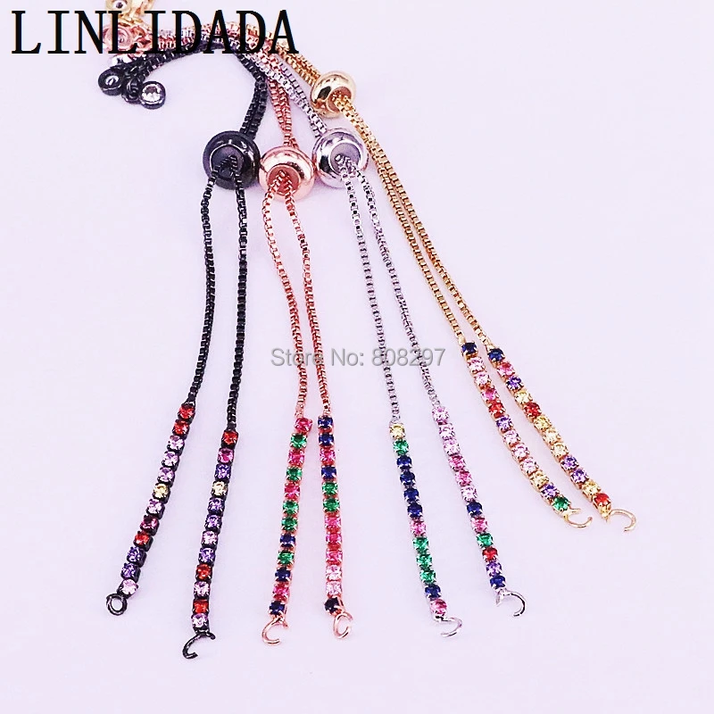 20 шт трендовые разноцветные радужные CZ циркониевые регулируемые размеры теннисная цепочка браслет, для DIY ювелирных изделий Изготовление браслетов