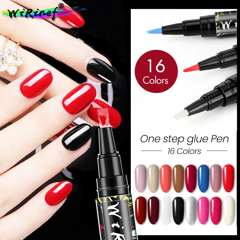 

WiRinef 16 Colors Convenient One Step Nail Gel Polish Pen 3 In 1 UV Gel Nail Varnish Easy For Beginners To Use Gel Lacquer