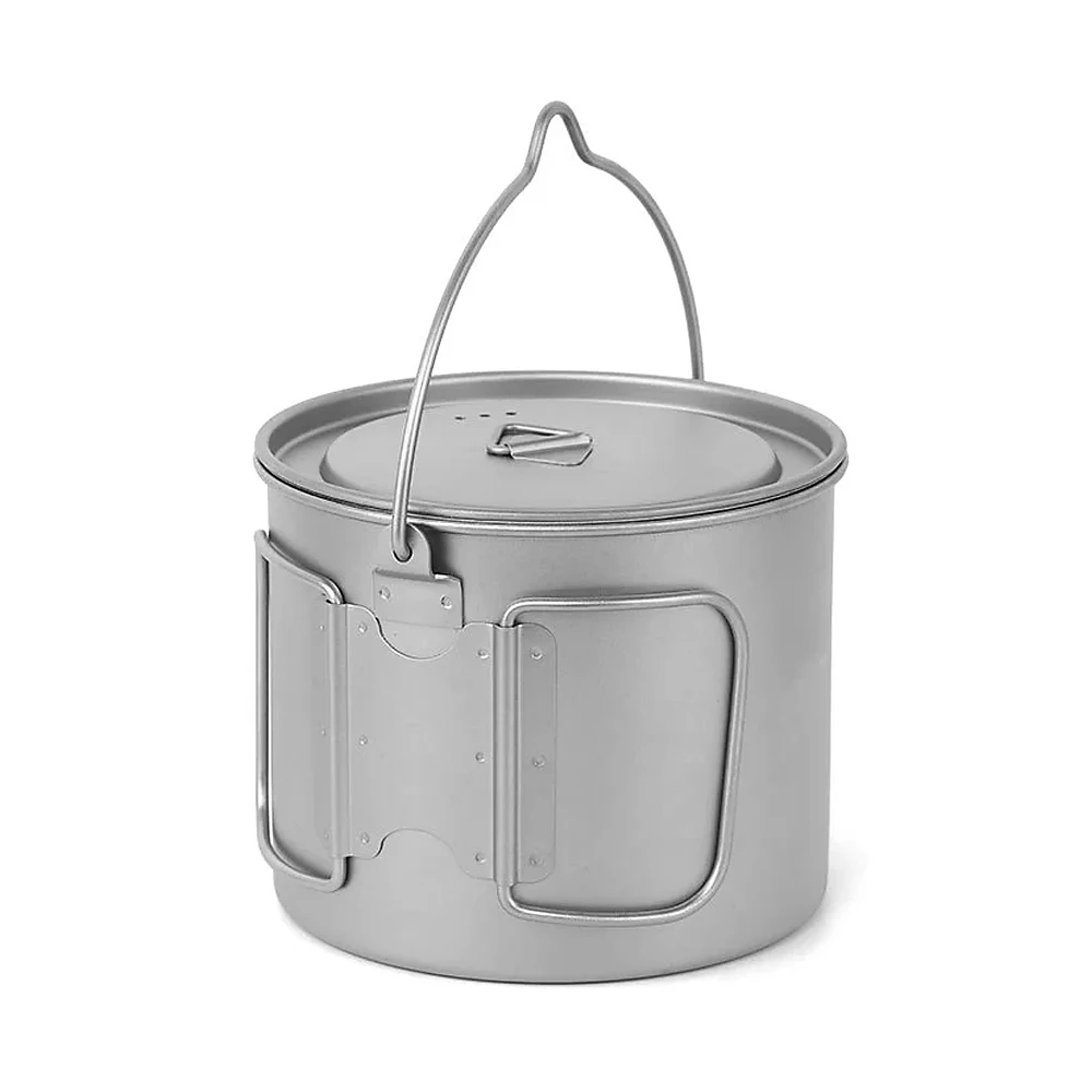 

1100ml Camping Pot Titanium Tableware Ultralight Portable Hanging Pot with Lid and Foldable Handle Outdoor Camping Hiking Picnic