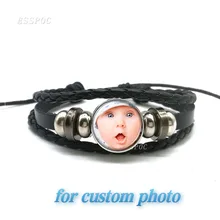 Персонализированные пользовательские браслет вашей семьи любовника ребенка фото черный кожаный браслет Регулируемая Кнопка браслет подарок на день рождения