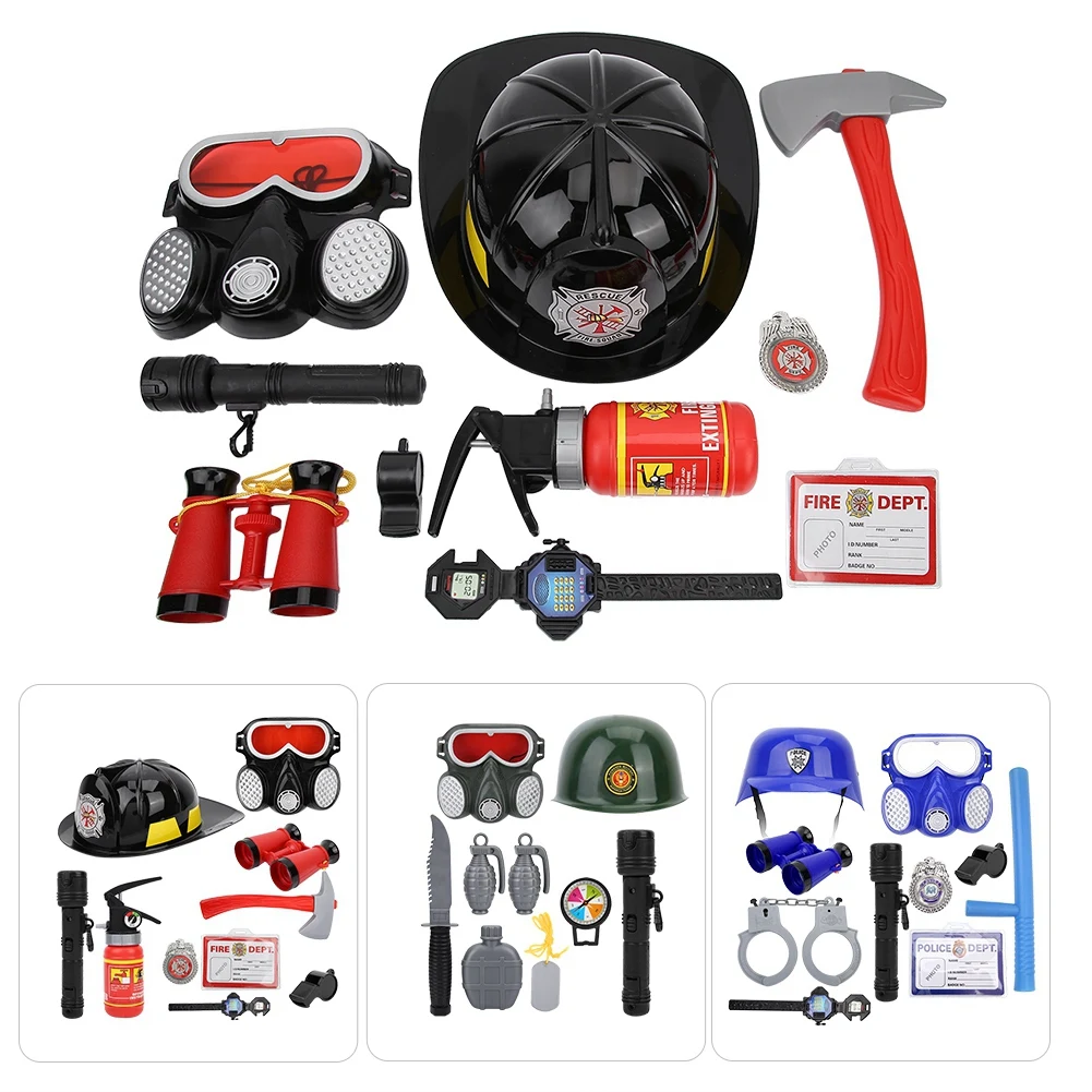 Kids Fancy Dress up Police/Firefighter/Soldier Costume and Accessories Suit Set For kids Children Pretend Paly Game Toy