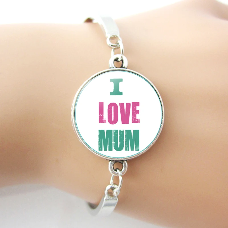 World's Best Mom Bracelet I Love Mom Letters Glass Cabochon Silver