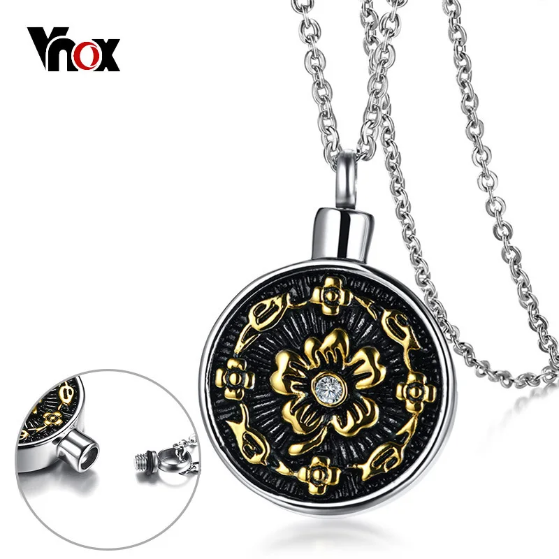

Vnox Memorial Cremation Ashes Urn Pendant For Women Necklace Stainless Steel Hollow Floral Female Jewelry 20" Chain