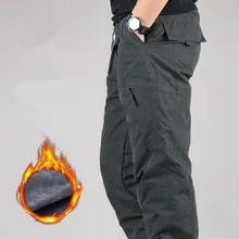 Мужские брюки карго размера плюс, зимние Утепленные флисовые брюки карго, мужские повседневные хлопковые военные тактические мешковатые штаны, теплые длинные брюки