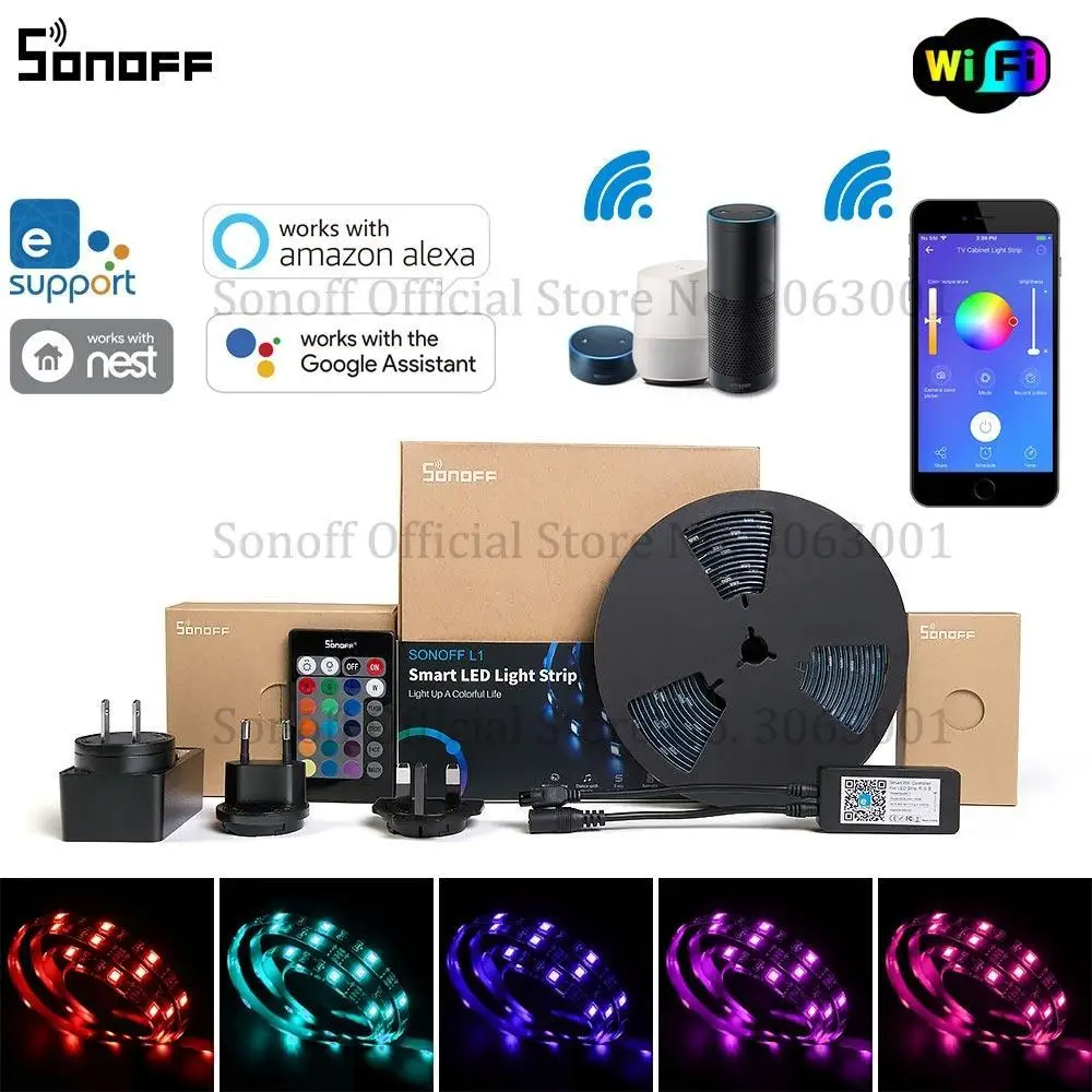 

SONOFF L1 Smart LED Light Strip Dimmable Waterproof WiFi Flexible RGB Strip Lights Work with Alexa Google Home, Dance with Music