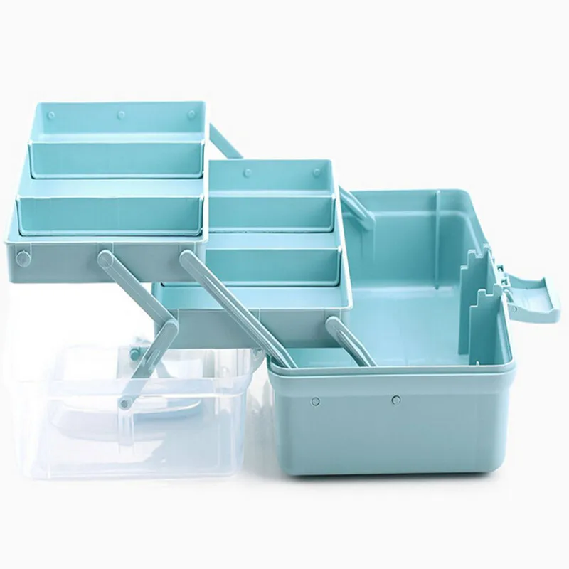 متعددة الوظائف المحمولة ثلاثة طبقة صندوق تخزين ل أداة اللعب و مستحضرات التجميل الطب منظمة التخزين