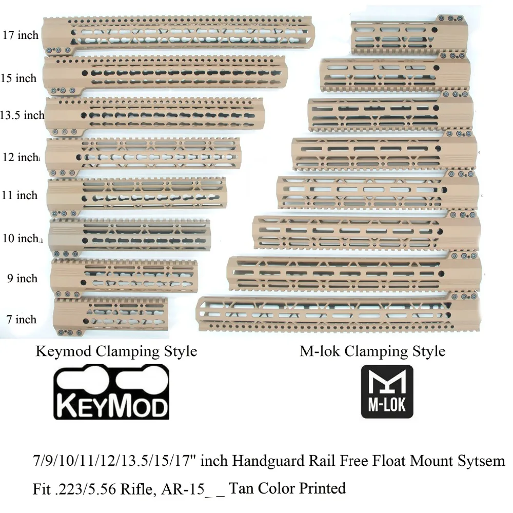 

Aplus 7/9/10/11/12/13.5/15/17'' inch Keymod / M-lok Clamping Style Handguard Rail Picatinny Mount System Fit .223/5.56_Tan Color