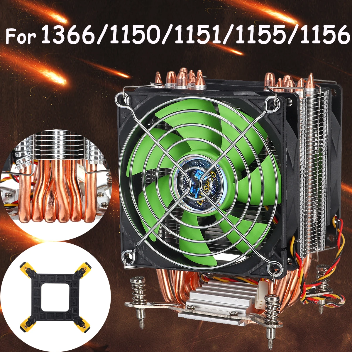 6 Медь тепловых трубок Процессор охлаждающий вентилятор радиатора, но тихими вентиляторами охлаждения радиатора для параметры для Intel LGA 1366/1155/1156 с железной сетки