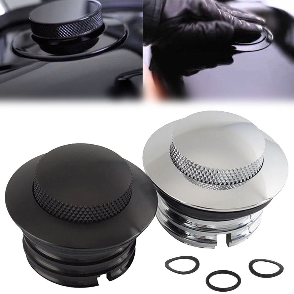 

Mayitr 1pc Aluminum Black/Silver Motorcycle Flush Pop-Up Gas Cap With O-ring For H-arley Dyna Fat Bob CVO FXDFSE Softail Bad Boy