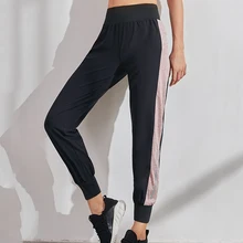 BESGO Высокая талия Свободные эластичные женские спортивные брюки сухой посадки сторона полоса лоскутное обучение удобные женские упражнения для брюк