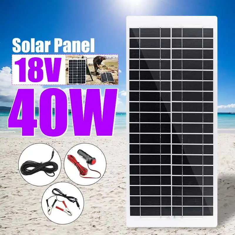 

Kinco 40W 18V Solar Panel Waterproof USB Monocrystalline Solar Panel with Car Charger for Outdoor Camping Emergency Light