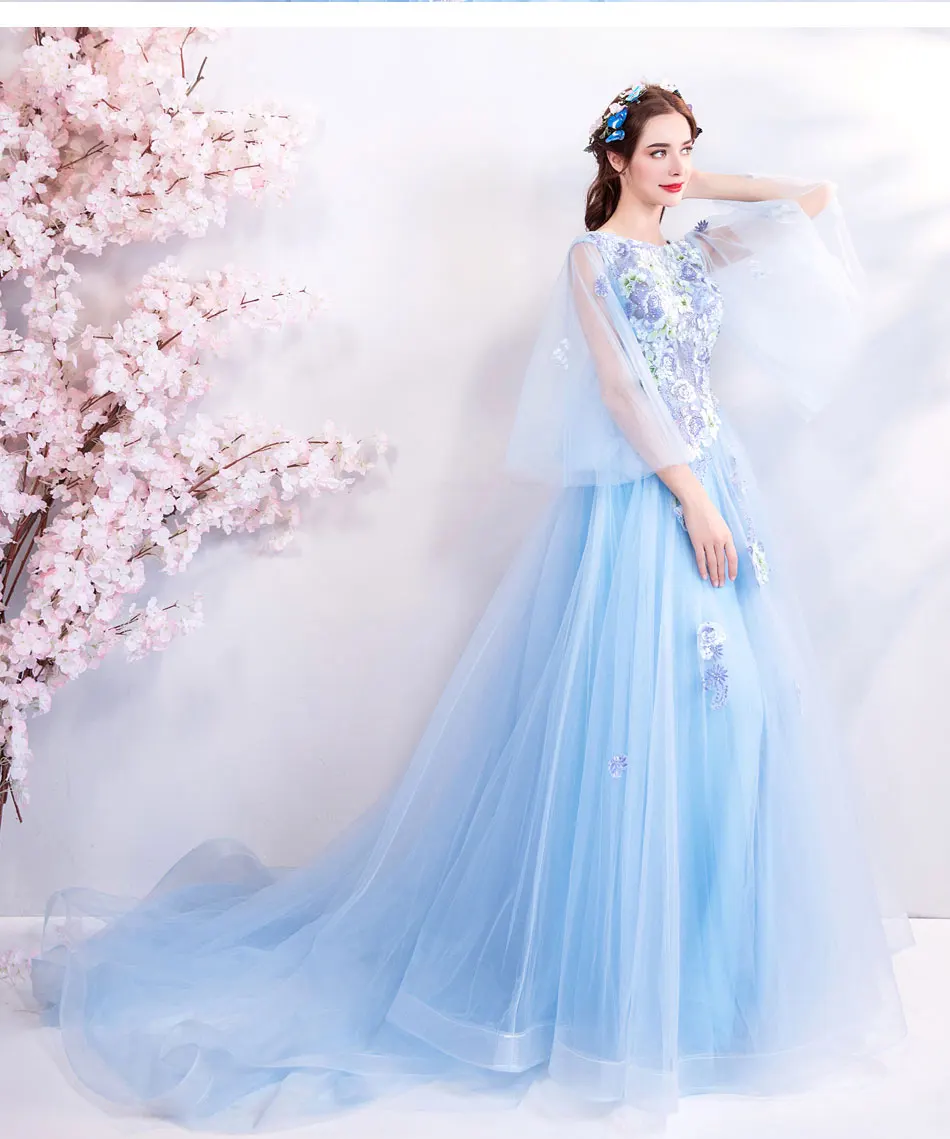 Женское вечернее платье со шлейфом SSYFashion романтичное кружевное для выпускного