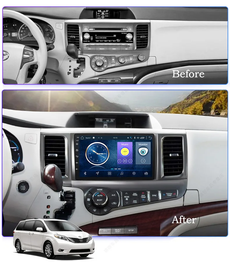 Best 9 inch Android 8.1 Quad Core Full Touch car navigation and entertainment system for Toyota Sienna 2010-2014 support SWC RDS 1