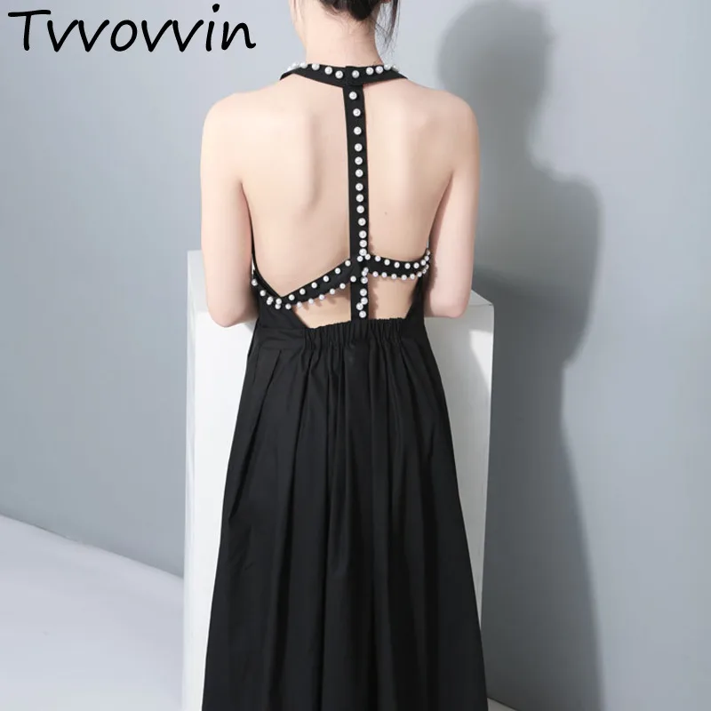 

2019 Loose Fashion Rivet Sexy Open Back Dresses Halter Knitting Casual French Elegant Robe Dress Patchwork Irregular AS497